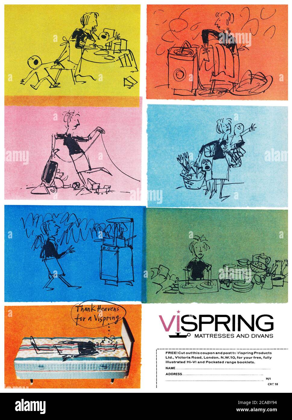 1961 Britische Werbung für Vispring-Matratzen und Divan. Stockfoto