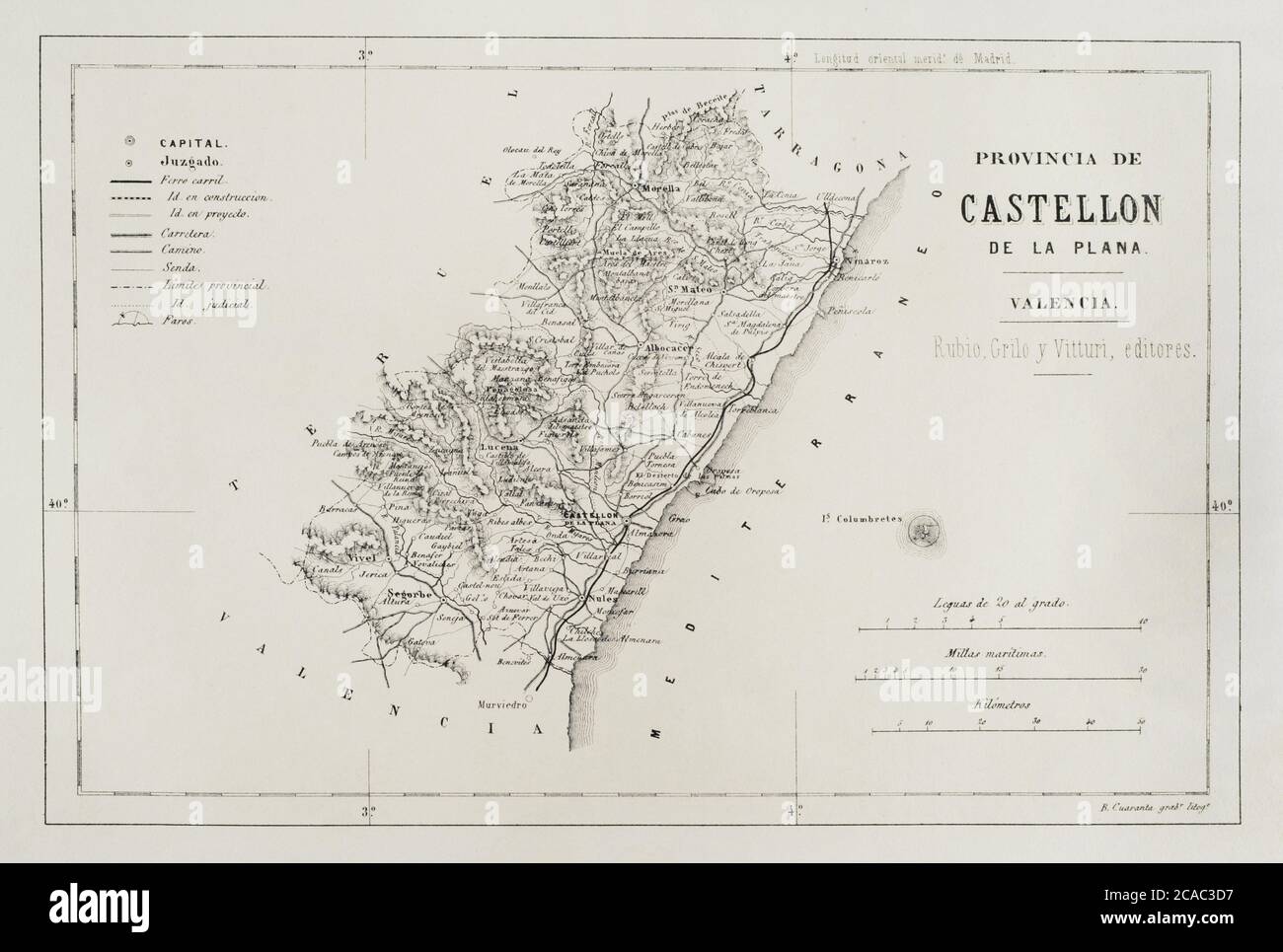 Spanien. Karte der Provinz Castellon de la Plana, 19. Jahrhundert. Cronica General de España. Historia Ilustrada y Descriptiva de sus Provincias. Valencia, 1867. Stockfoto