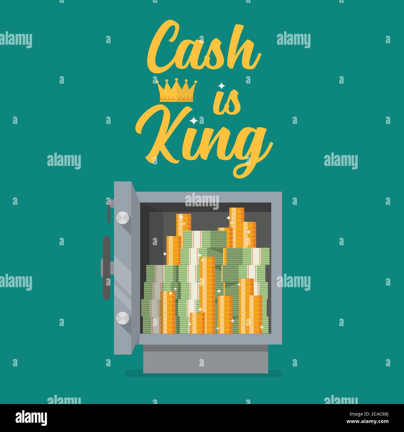 Safe voller Geld mit Text Bargeld ist König. Vektorgrafik Stock Vektor