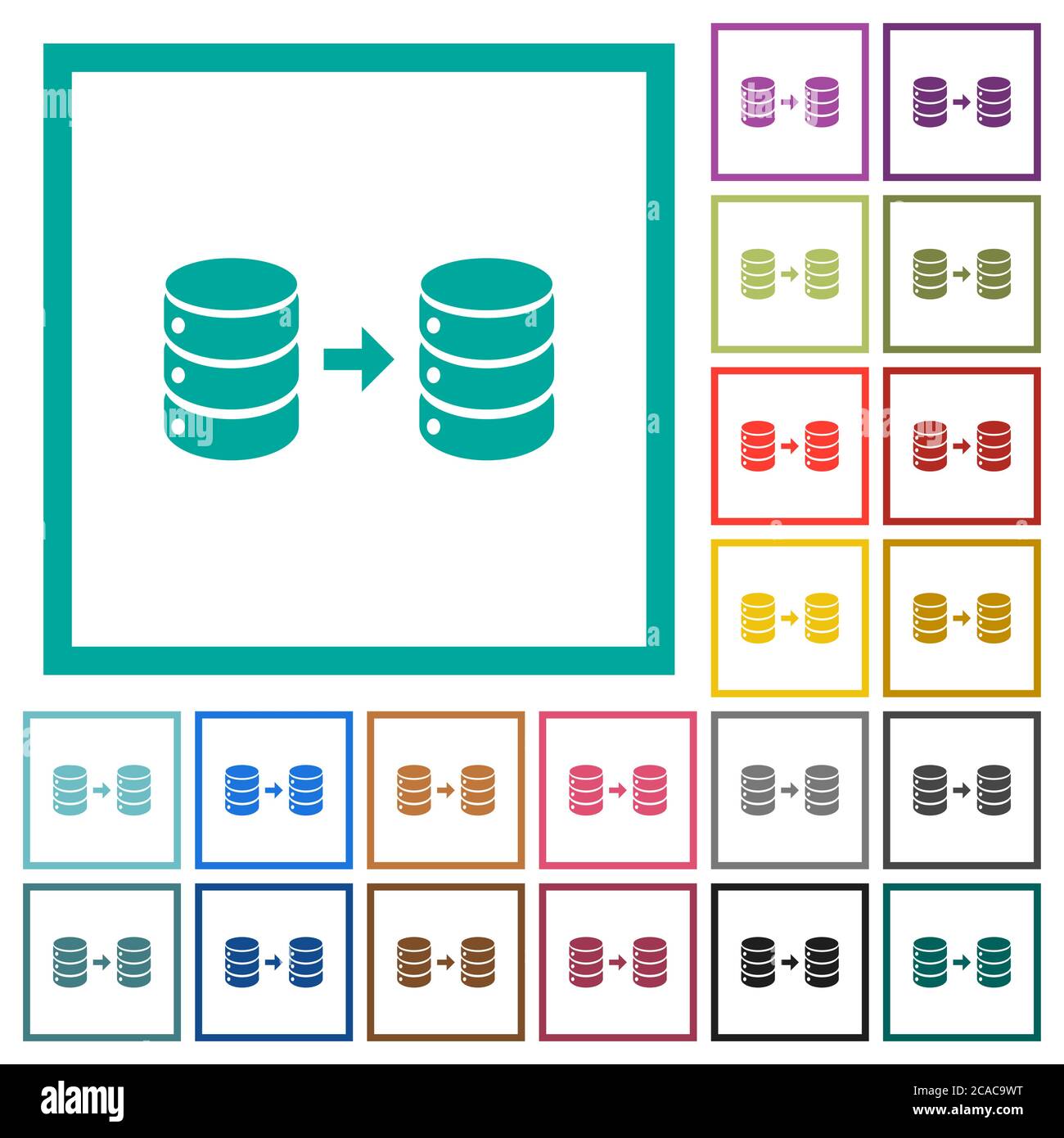 Datenbankspiegelung flacher Farbsymbole mit Quadranten-Rahmen auf weißem Hintergrund Stock Vektor