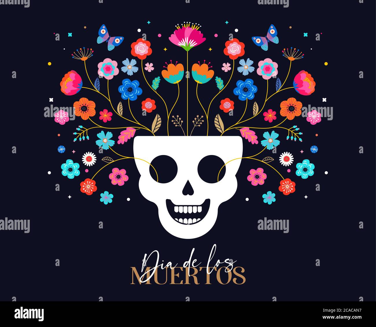 Tag der Toten, Dia de los Muertos, Banner mit bunten Mexikanischen Blumen. Fiesta, urlaub Flyer, Plakat, Party, lustige Grußkarte Stock Vektor