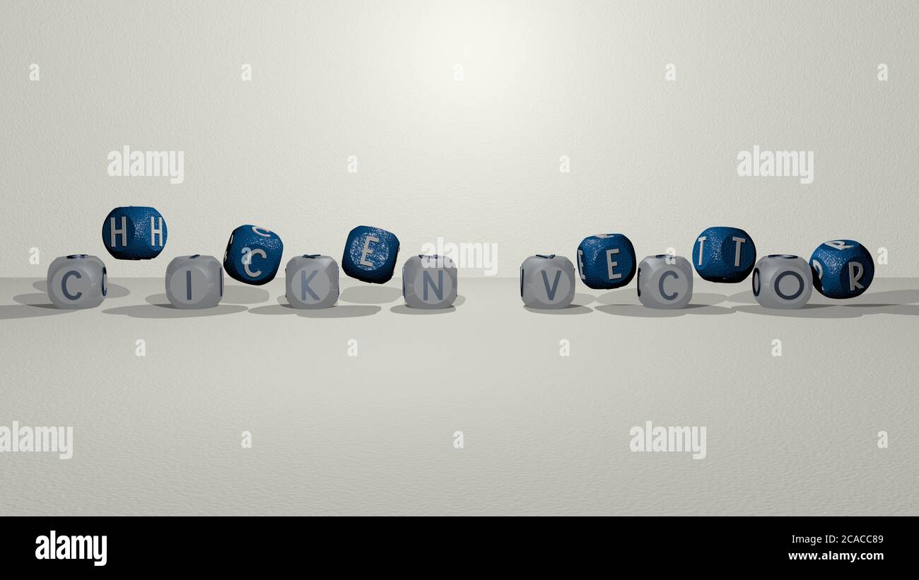 Kombination von HUHN VEKTOR von kubischen Buchstaben aus der oberen Perspektive gebaut, ausgezeichnet für das Konzept Präsentation. Hintergrund und Essen. 3D-Illustration Stockfoto