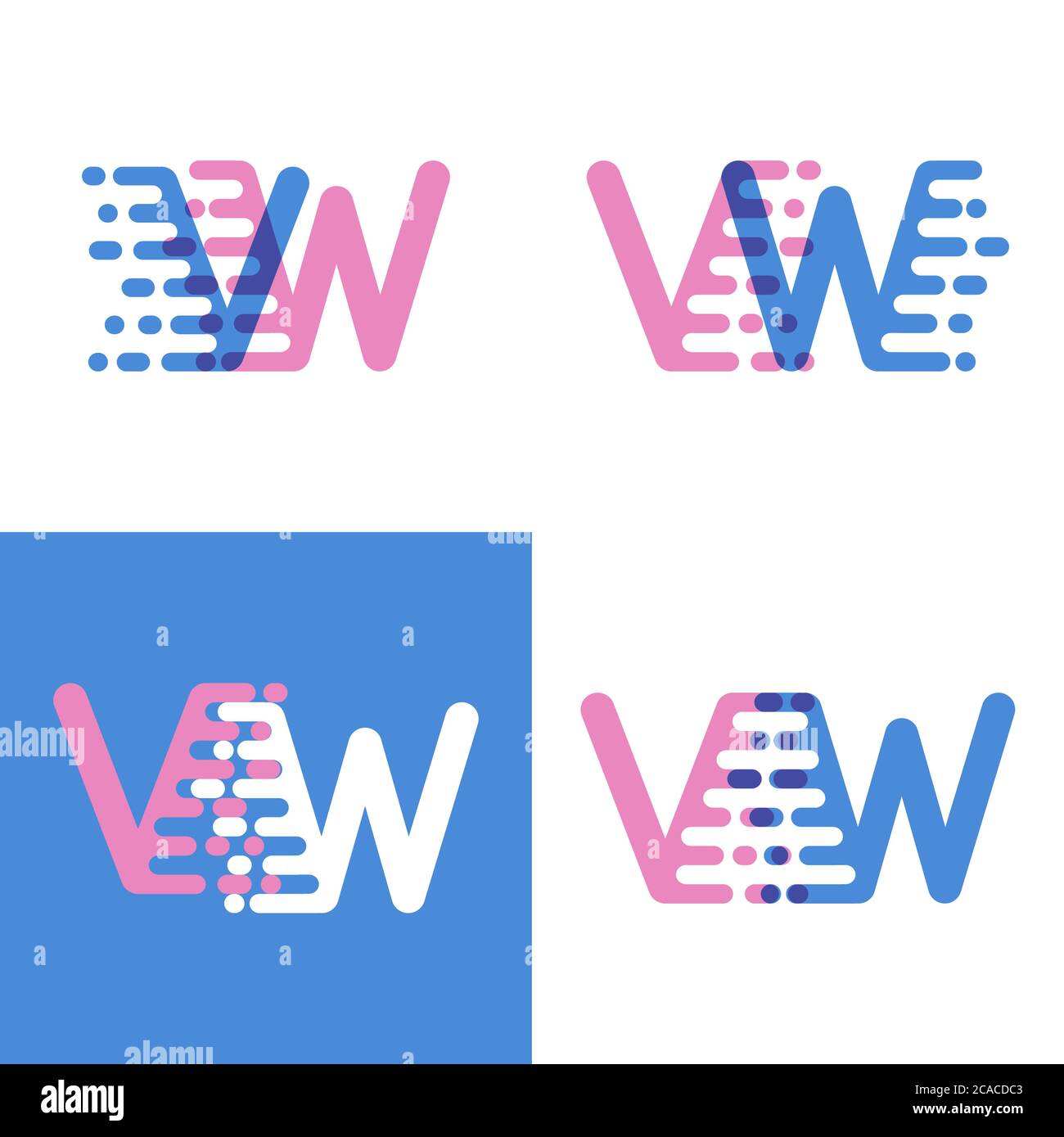 VW Buchstaben Logo mit Akzent Geschwindigkeit weich rosa und weich blau Stock Vektor