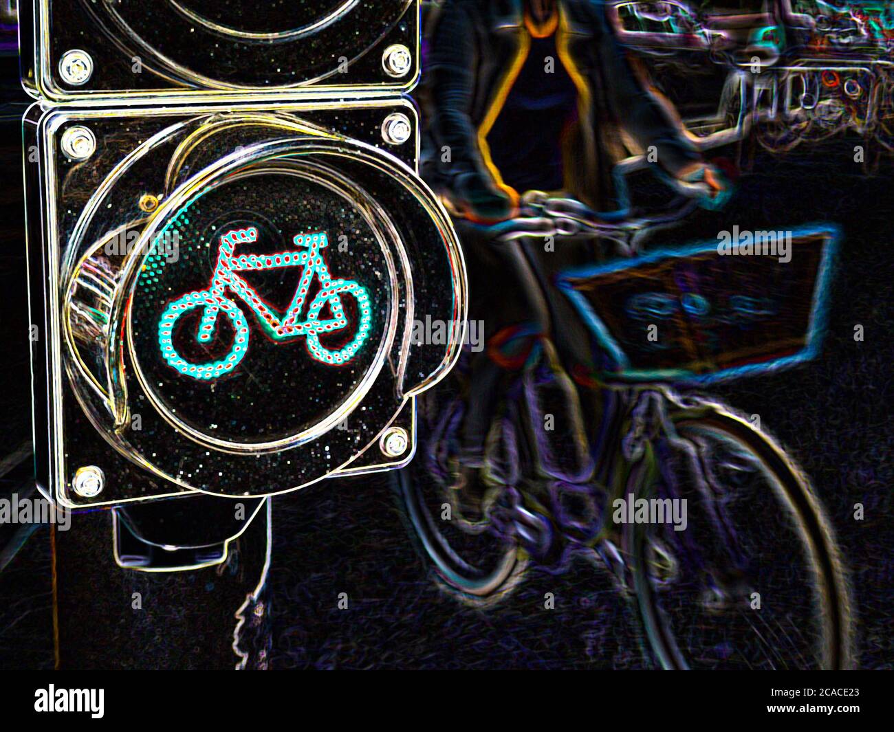 Grünes Licht für umweltfreundliches Fahren im Neo-Stil Stockfoto