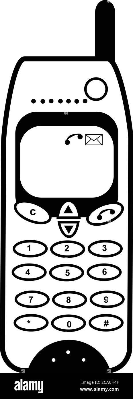 Retro-Stil Illustration eines alten klassischen vintage Handy oder Handy von vorne auf isolierten Hintergrund in schwarz und weiß getan angesehen. Stock Vektor