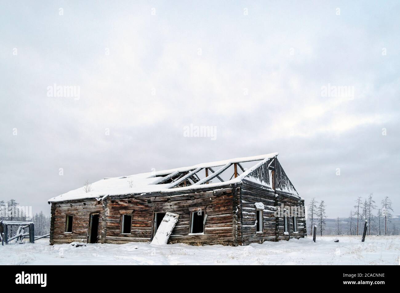 Einer der kältesten Orte der Erde, im Dorf Oymtschkon im russischen Norden Stockfoto