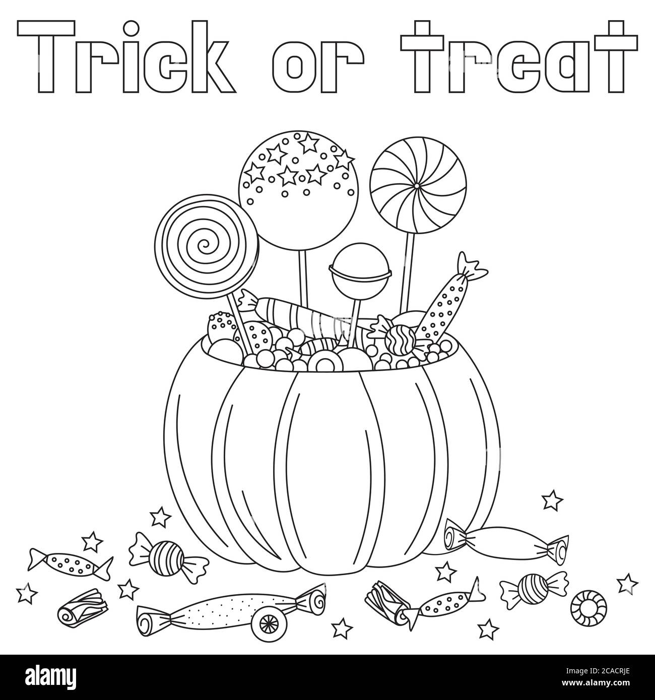 Halloween Kürbis und Süßigkeiten Doodle Färbung Buch Seite. Antistraess für Erwachsene und Kinder. vektor-Illustration Stock Vektor