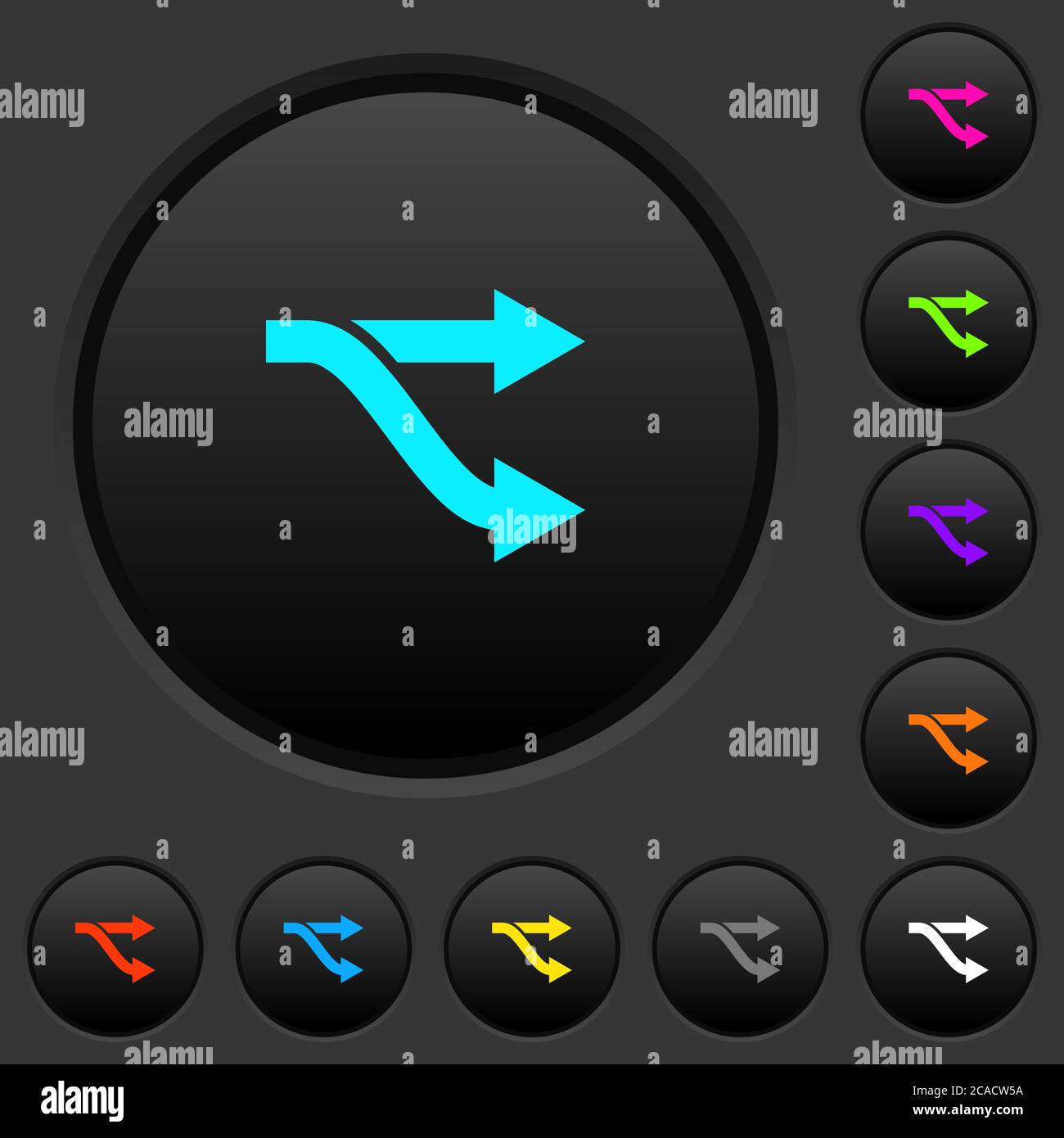 Dunkle Drucktasten mit lebendigen Farbsymbolen auf dunkelgrauem Hintergrund Stock Vektor