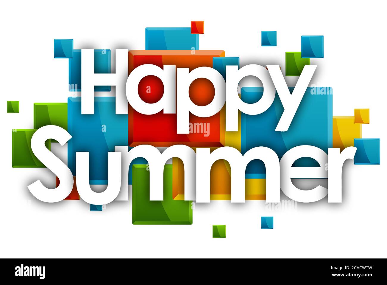 Happy Summer Wort in farbigen Rechtecken Hintergrund Stockfoto