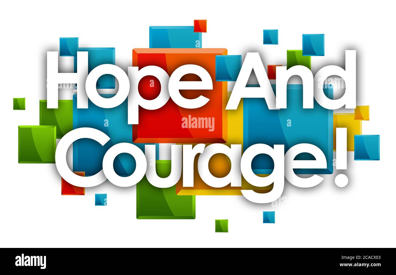 Hoffnung und Mut Wort in farbigen Rechtecken Hintergrund Stockfoto