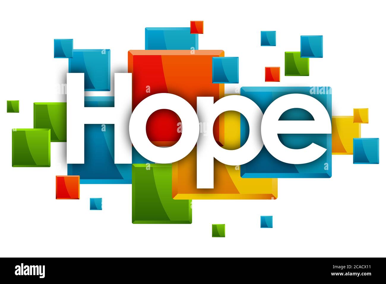 Hope Wort in farbigen Rechtecken Hintergrund Stockfoto