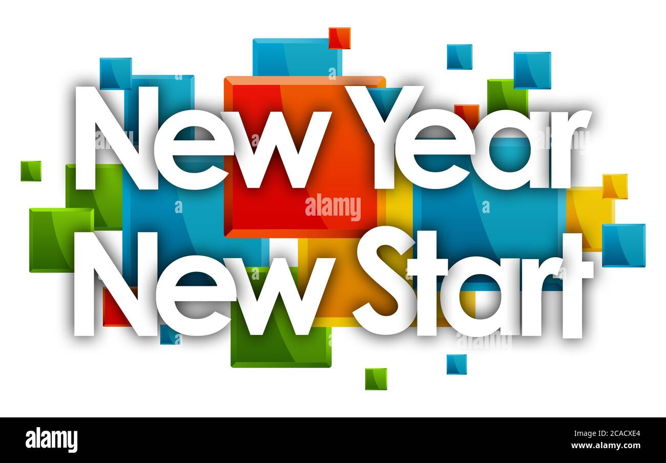 Neujahr Neues Startwort in farbigen Rechtecken Hintergrund Stockfoto