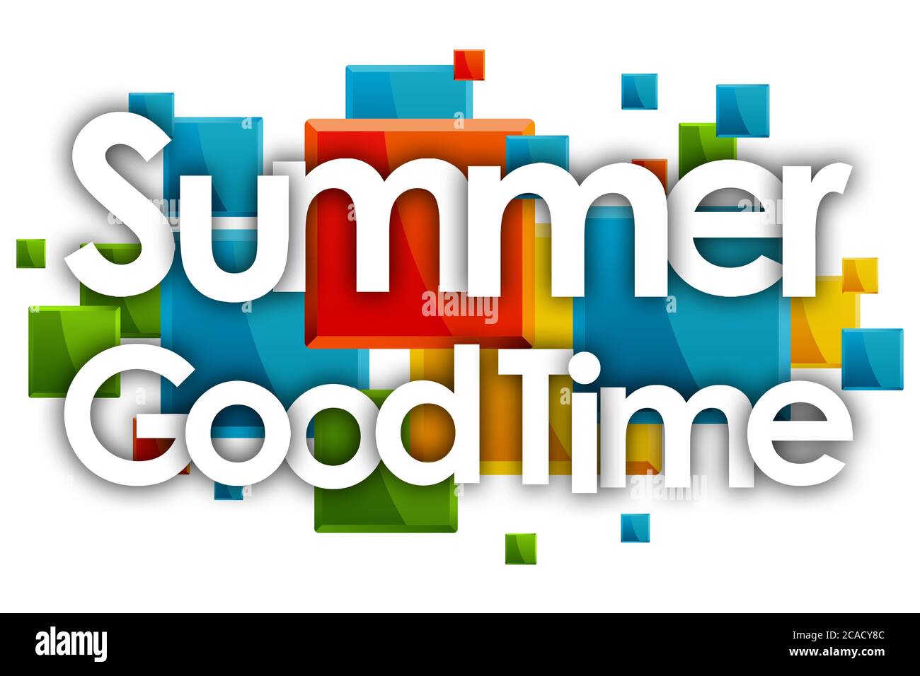 Sommer gute Zeit Wort in farbigen Rechtecken Hintergrund Stockfoto