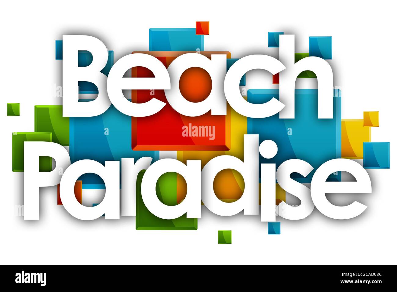 Beach Paradise Wort in farbigen Rechtecken Hintergrund Stockfoto