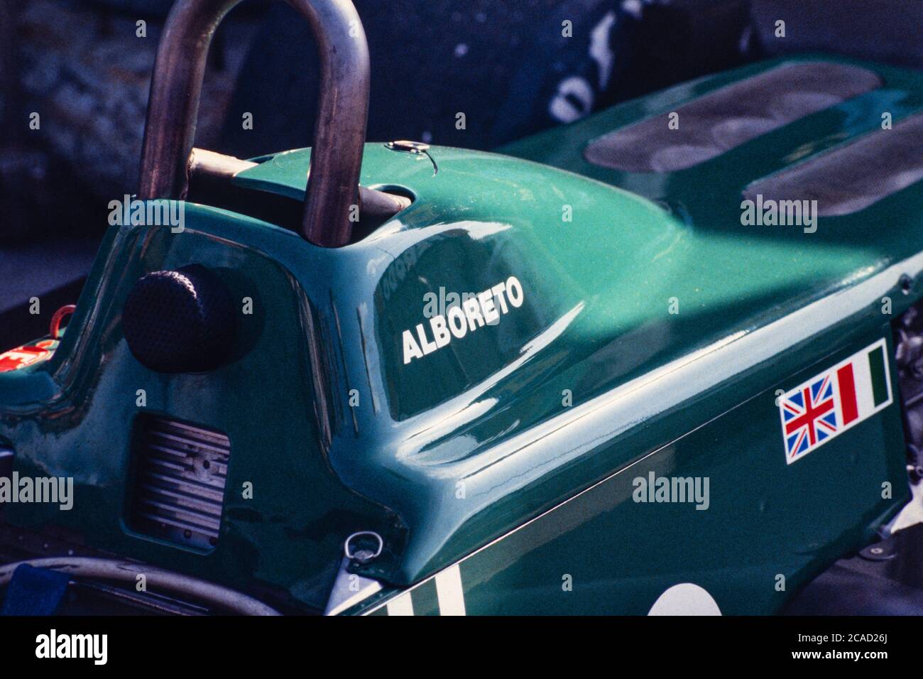 Archivbild: Britischer Grand Prix bei Brands Hatch 1982 ?. Tyrrell Ford von Michele Alboreto Stockfoto