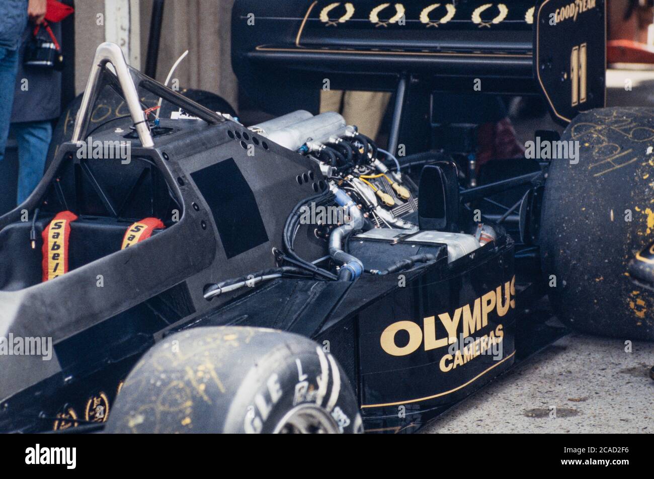 Archivbild: Britischer Grand Prix bei Brands Hatch 1985 ?. Lotus-Renault von Ayrton Senna. Stockfoto