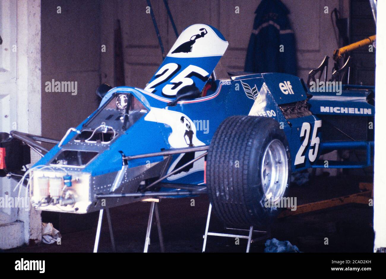 Archivbild: Grand Prix Europa bei Brands Hatch 1983. Ligier-Ford von Jean-Pierre Jarier. Stockfoto