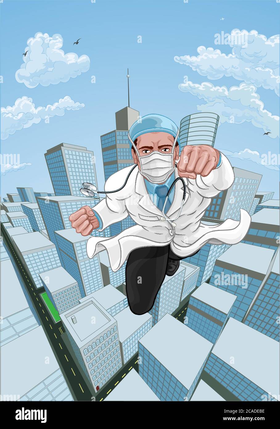 Doktor Superhero Fliegende Comic Buch Super Hero Stock Vektor