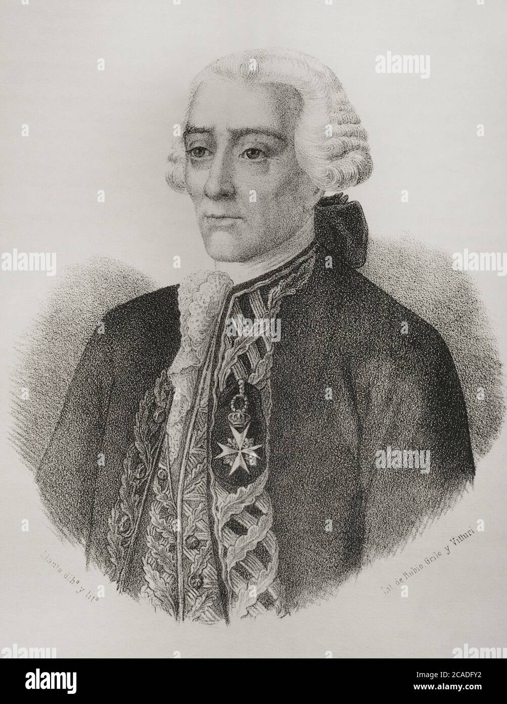 Jorge Juan y Santacilia (1713-1773). Spanischer Marineoffizier und Wissenschaftler. Porträt, 19. Jahrhundert. Illustration von Llanta. Lithographie. Cronica General de España. Historia Ilustrada y Descriptiva de sus Provincias. Valencia, 1867. Stockfoto