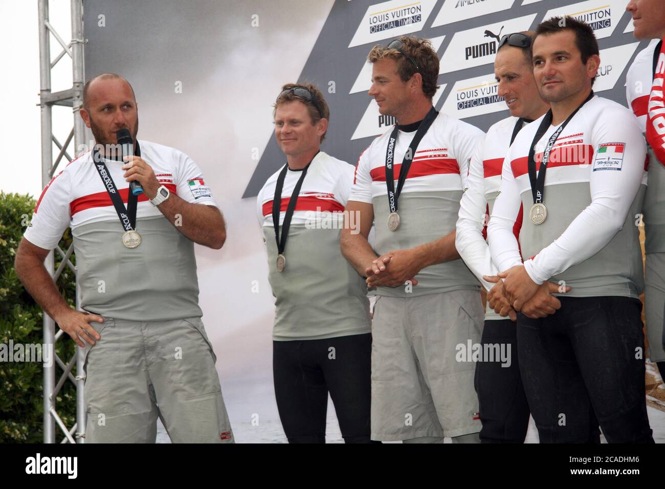 VENEDIG, ITALIEN - MAI 20: Die Siegerteams der Venice 2012 - America's Cup World Series am 20. Mai 2012 in Venedig, Italien Stockfoto