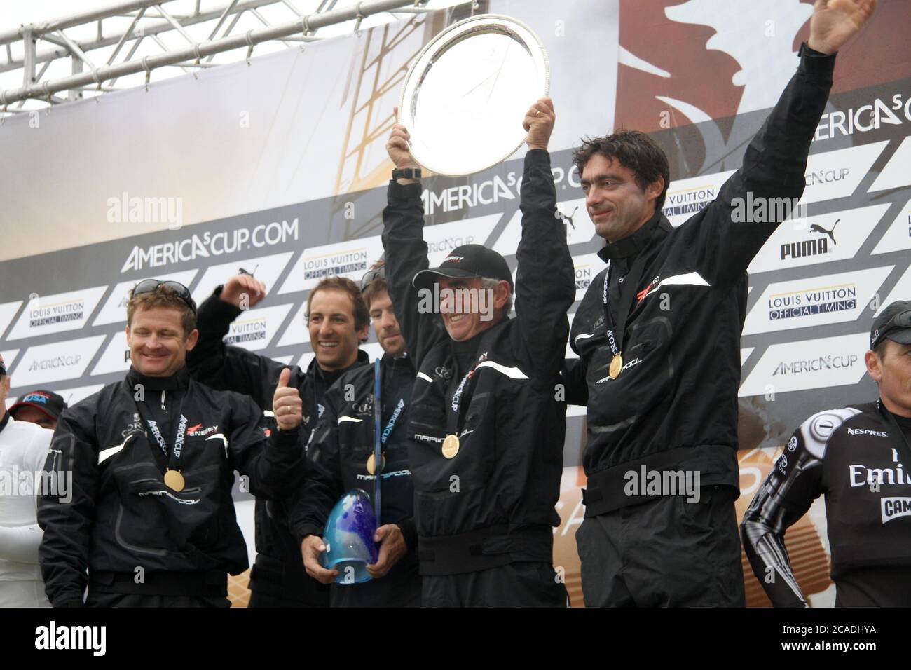 VENEDIG, ITALIEN - MAI 20: Die Siegerteams der Venice 2012 - America's Cup World Series am 20. Mai 2012 in Venedig, Italien Stockfoto