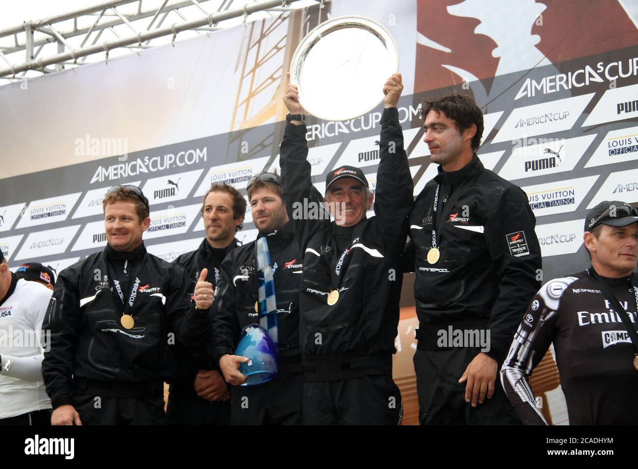 VENEDIG, ITALIEN - MAI 20: Die Siegerteams der Venice 2012 - America's Cup World Series am 20. Mai 2012 in Venedig, Italien Stockfoto