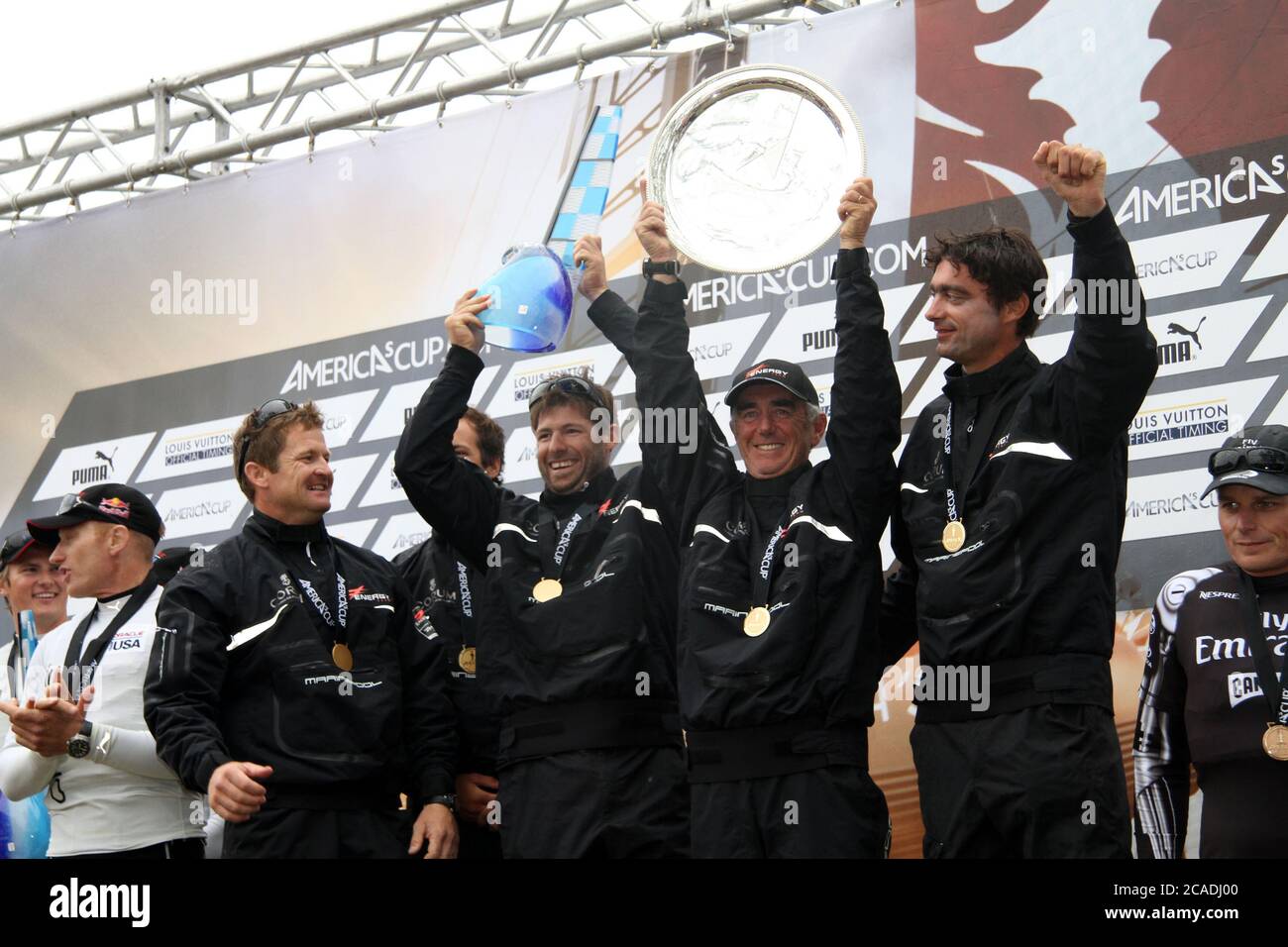 VENEDIG, ITALIEN - MAI 20: Die Siegerteams der Venice 2012 - America's Cup World Series am 20. Mai 2012 in Venedig, Italien Stockfoto