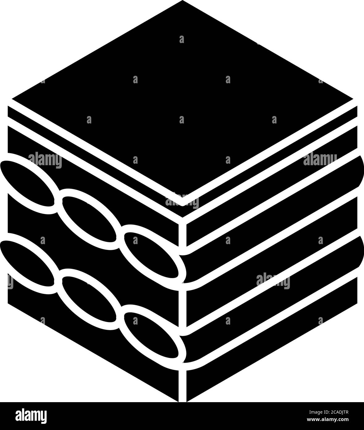 Tiramisu schwarzes Glyphensymbol. Dessert mit Kaffeegeschmack. Kuchen mit Frischkäse und Kakao. Traditionelle italienische Küche. Europäische Süßigkeiten. Silhouette Symbol Stock Vektor