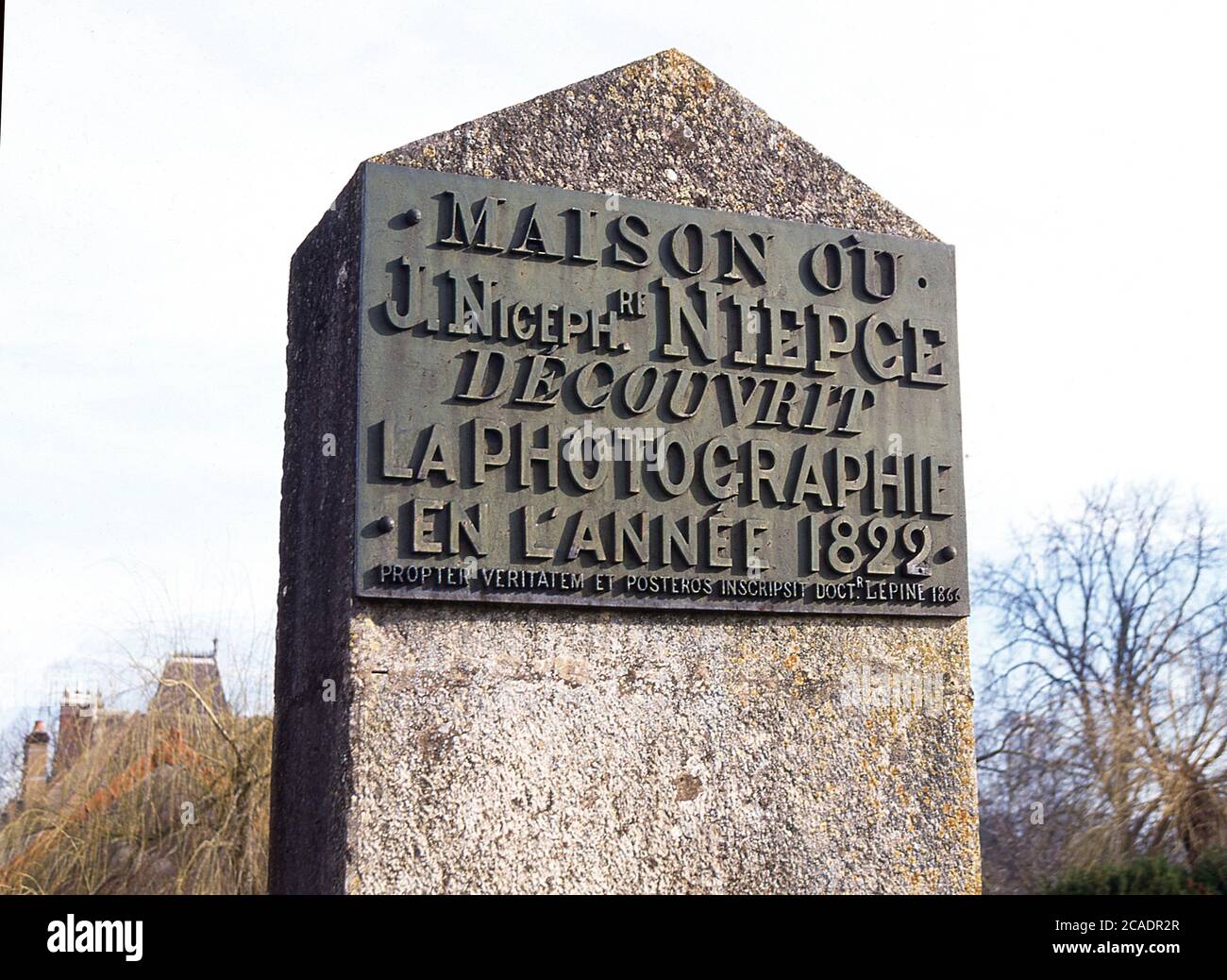 Denkmal für Nicephone Niepce Erfinder der Fotografie Haus in der Nähe von Chalon-sur Shone Frankreich 1998 Stockfoto
