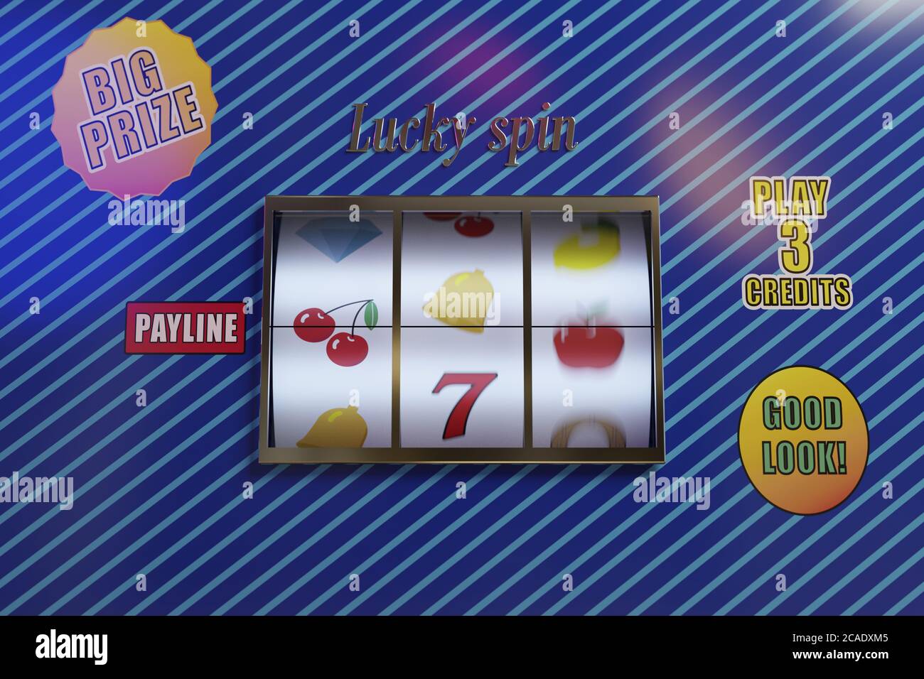 Spielautomat dreht sich mit Bewegungsunschärfe. 3d-Illustration. Stockfoto