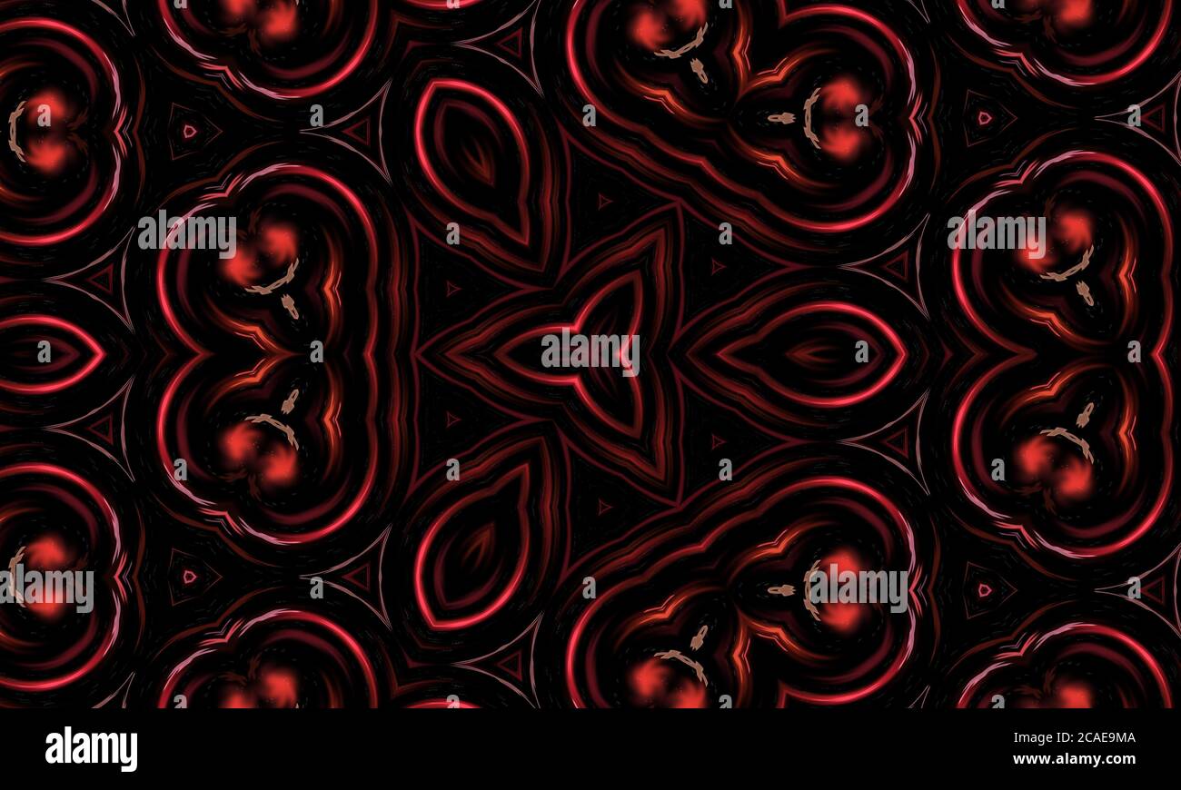 Abstrakt rot und schwarz Kaleidoskop gemusterten Hintergrund Stockfoto