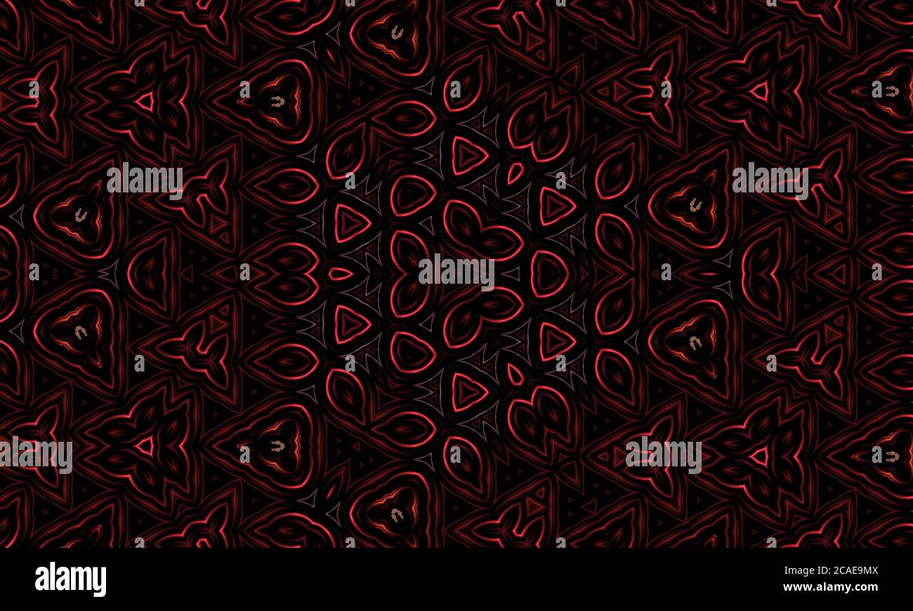 Abstrakt rot und schwarz Kaleidoskop gemusterten Hintergrund Stockfoto