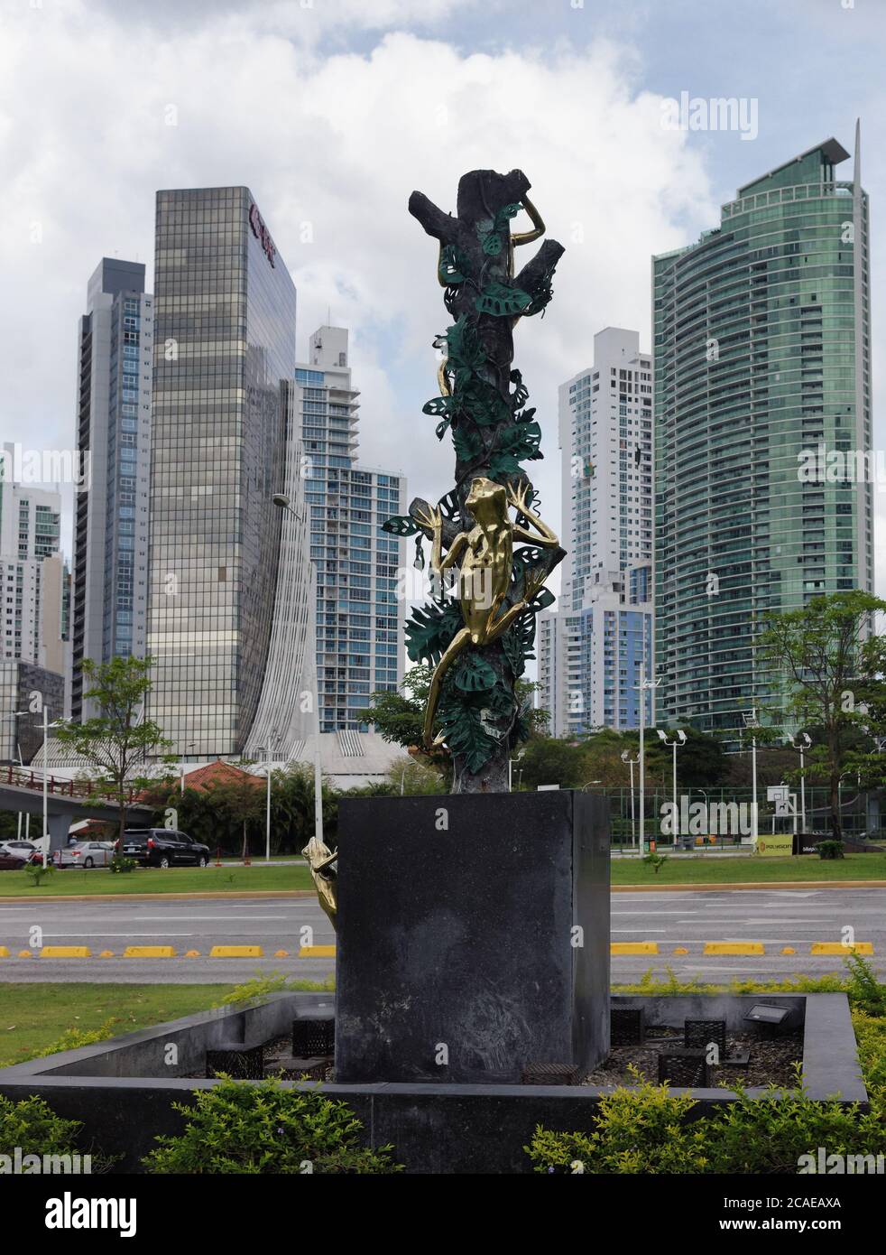Froschstatue auf dem Mirador Küstengürtel von Panama City, Panama, Mittelamerika Stockfoto