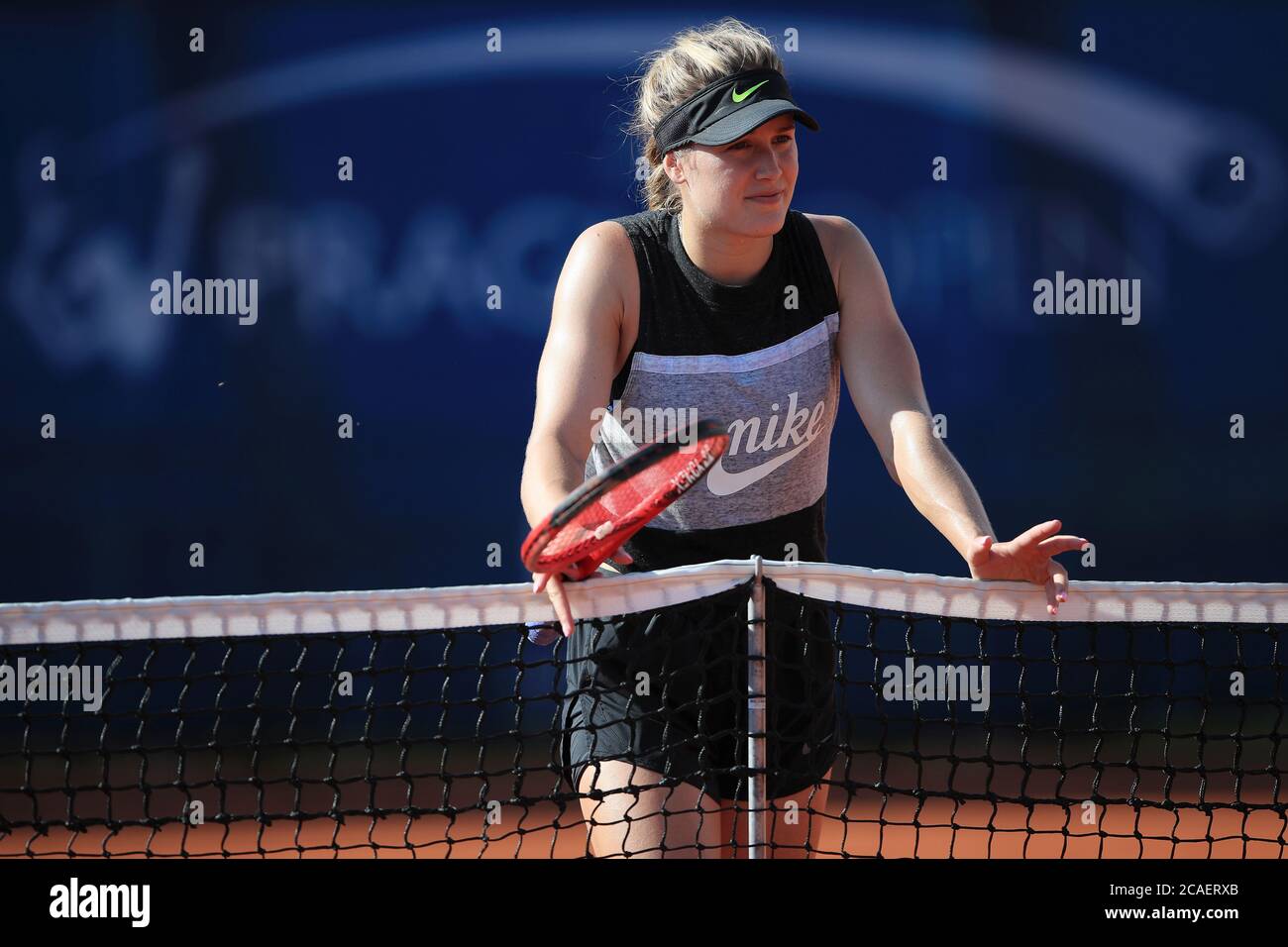 EUGENIE BOUCHARD, Tennisspielerin von Kanada in Aktion während der Trainingseinheit vor dem WTA-Turnier in Prag, Tschechische Republik, 6. August 2020. (CT Stockfoto