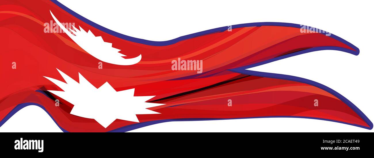 Flagge Nepals, rot mit weißen Symbolen die Flagge der Demokratischen Bundesrepublik Nepal Stockfoto