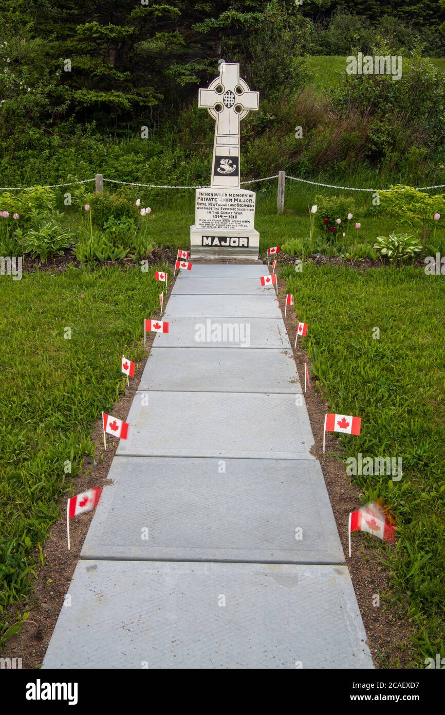 Denkmal des Ersten Weltkriegs für den Privatjun John Major, Norris Point, Neufundland und Labrador NL, Kanada Stockfoto