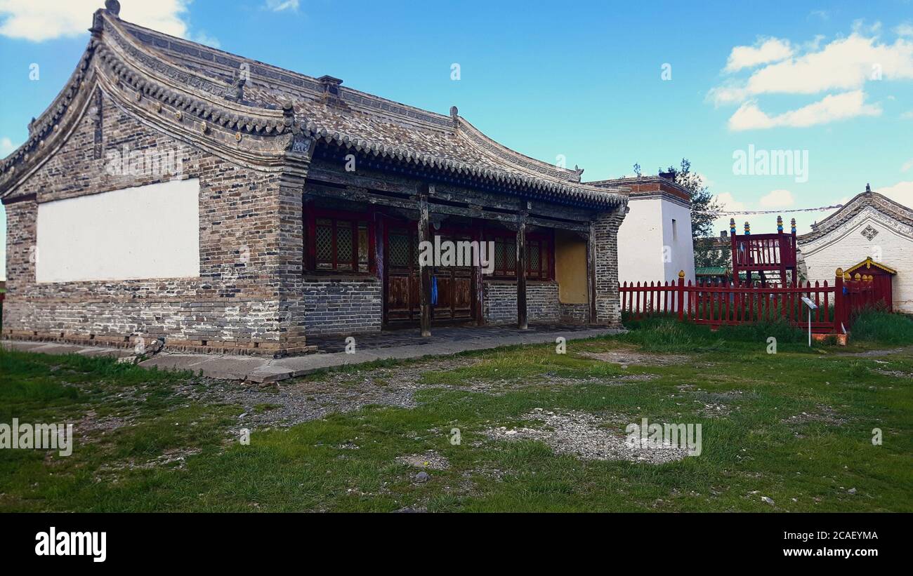 Die Unterbringung und der Ort der Praxis für buddhistische Mönche in Ein spirituelles Zuhause in der Mongolei Stockfoto