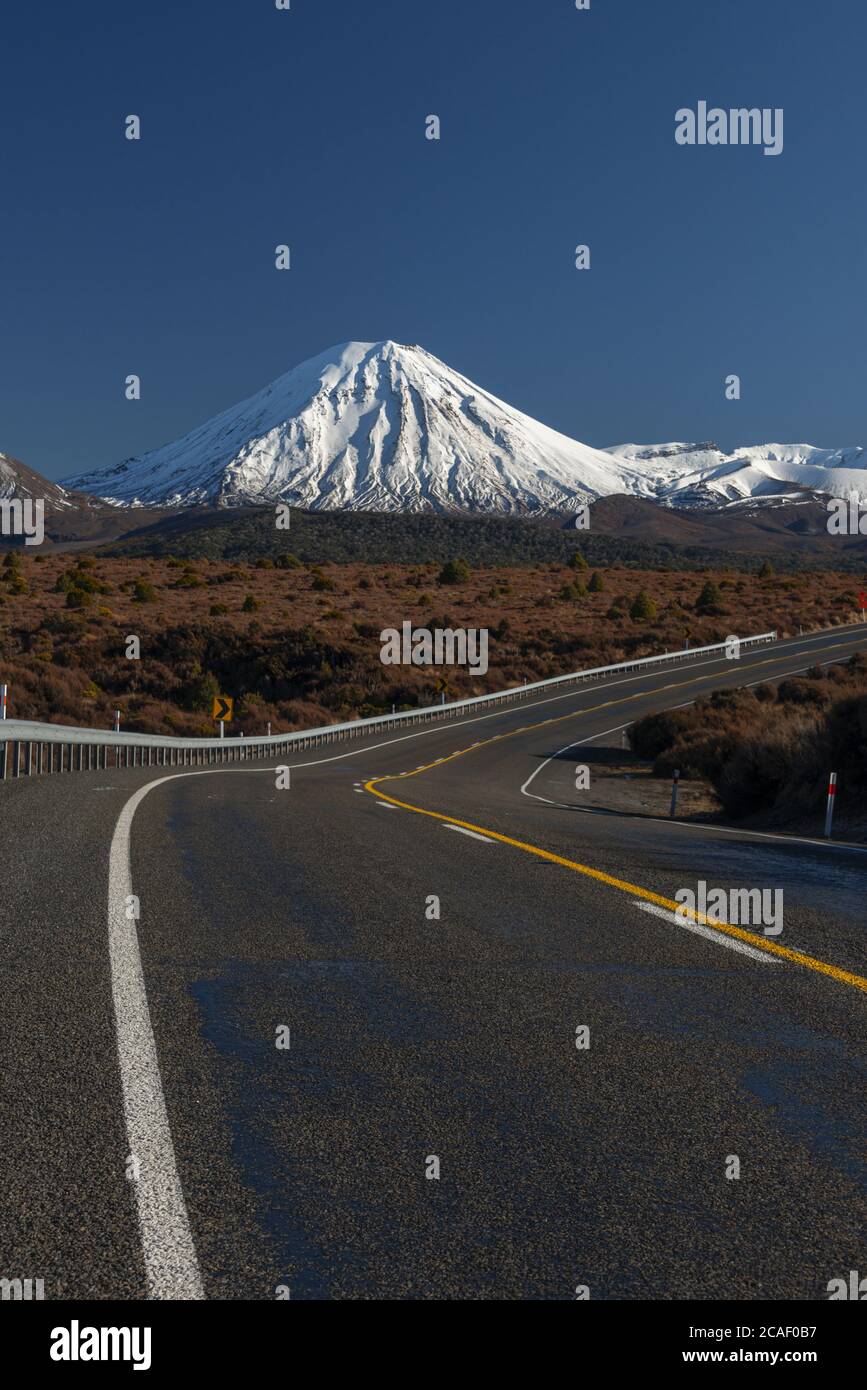 Ein Blick von der Desert Road des Mt Ngauruhoe in Neuseeland vulkanischen Plateau. Stockfoto