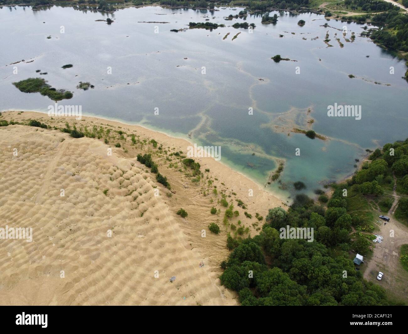 Alte überflutete Sandgrube Luftbild Stockfoto