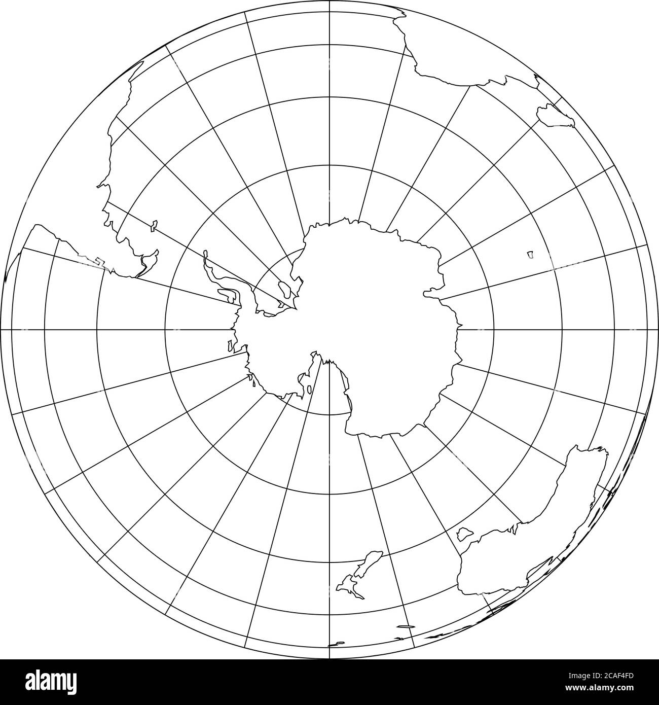 Skizzieren Sie den Erdglobus mit der Karte der Welt, die sich auf die Antarktis konzentriert. Vektorgrafik. Stock Vektor