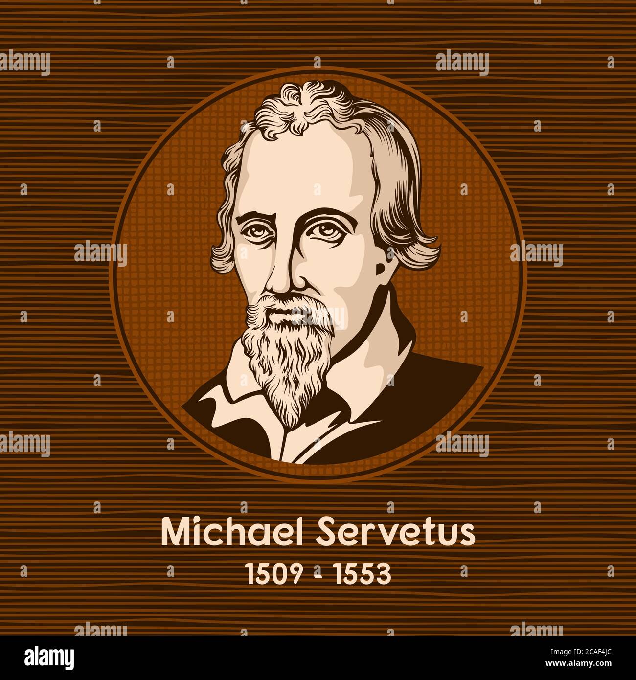 Michael Servetus (1509 - 1553), war ein spanischer Theologe, Arzt, Kartograph und Renaissance Humanist. Stock Vektor
