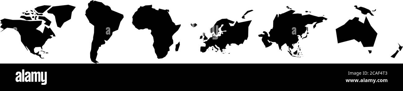 Schwarze Silhouetten von Weltkontinenten. Einfache flache Vektordarstellung. Stock Vektor