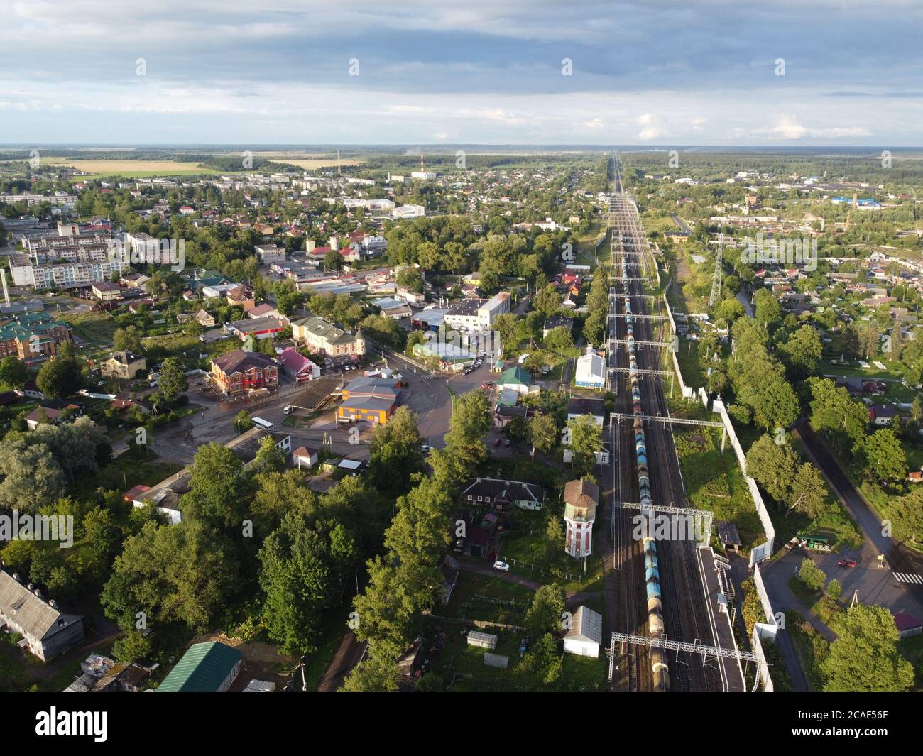 Wolosowo, Leningrader Gebiet, Russland. Luftaufnahme Stockfoto