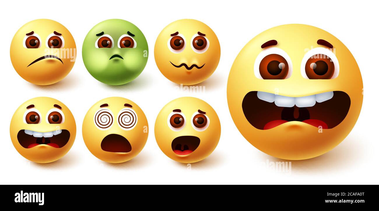 Emoji-Smiley-Vektorset. Smileys gelbe Emoji Gesicht in verschiedenen ...