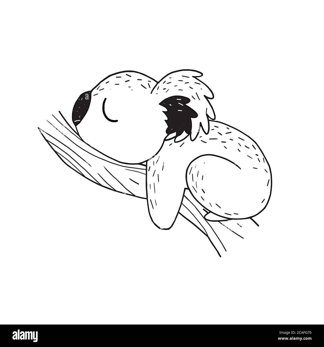 Lustige niedliche Koala Ruhe und schlafen auf einem Baum handgezeichneten Stil. Für Grußkarten, Dekorationen, Drucke, Banner. Vektorgrafik. Stock Vektor