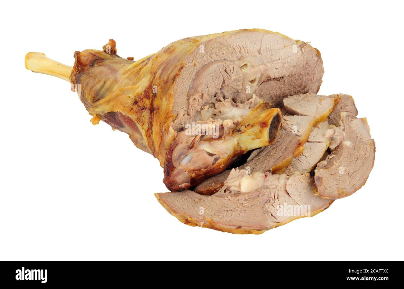 Geröstete Hälfte Lammbein Fleisch Joint isoliert auf einem weißen Hintergrund Stockfoto