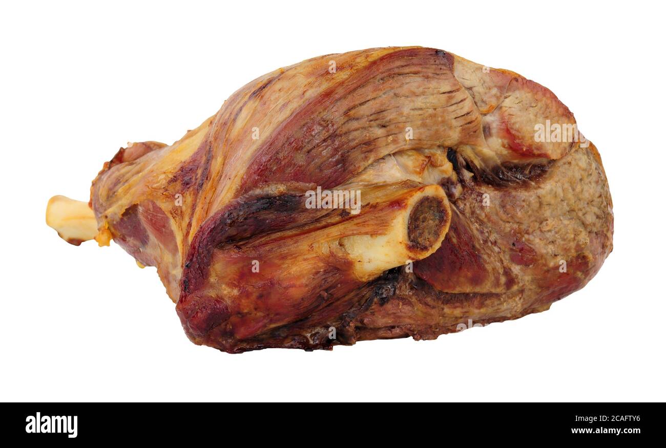 Geröstete Hälfte Lammbein Fleisch Joint isoliert auf einem weißen Hintergrund Stockfoto