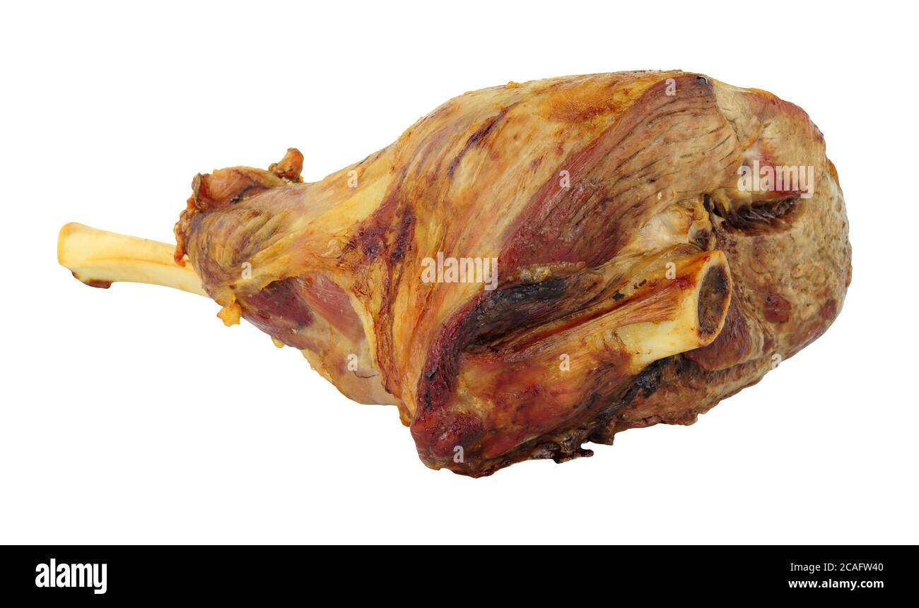 Geröstete Hälfte Lammbein Fleisch Joint isoliert auf einem weißen Hintergrund Stockfoto