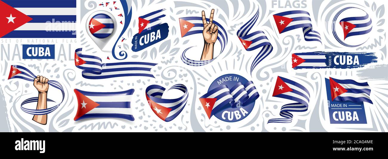 Vektor-Set der Nationalflagge von Kuba in verschiedenen kreativen Designs Stock Vektor
