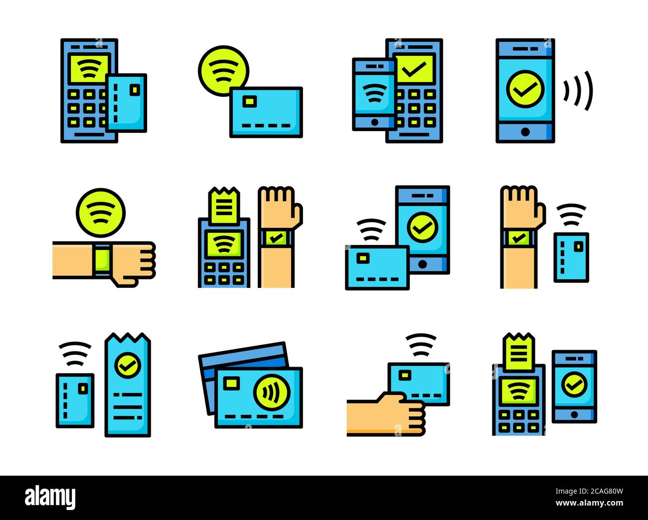 Symbol für kontaktlose Zahlung colorline Stil. Symbole für Website, Magazin, App und Design. Stock Vektor